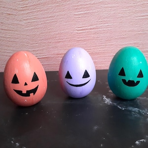 Easterween Wooden Eggs, original hand painted wood decor, pastel goth easter decoration