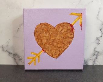 Nuggets Are Forever - Chicken Nugget Heart Acrylic Painting - funny valentines decor - original handmade art