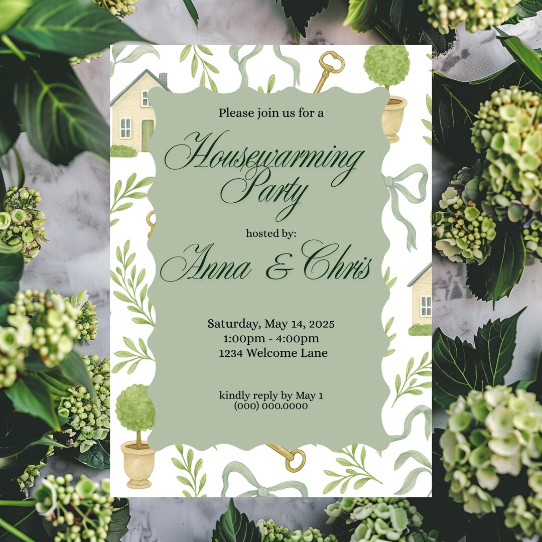 Editable Housewarming Invitation Template | Green Botanical New Home ...