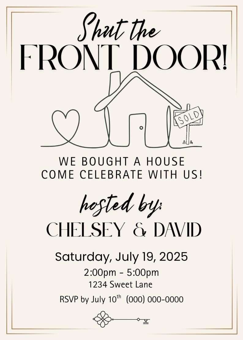 Editable Shut the Front Door Housewarming Invitation | Minimalist New ...