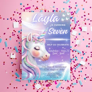 Pastel Rainbow Unicorn Birthday Invitation | Editable Magical Girl Party Invite | Cute Sparkle Printable Digital Download