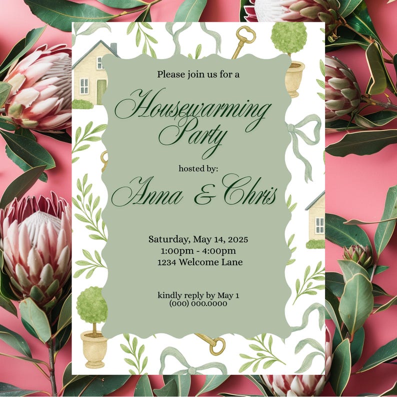 Editable Housewarming Invitation Template | Green Botanical New Home ...