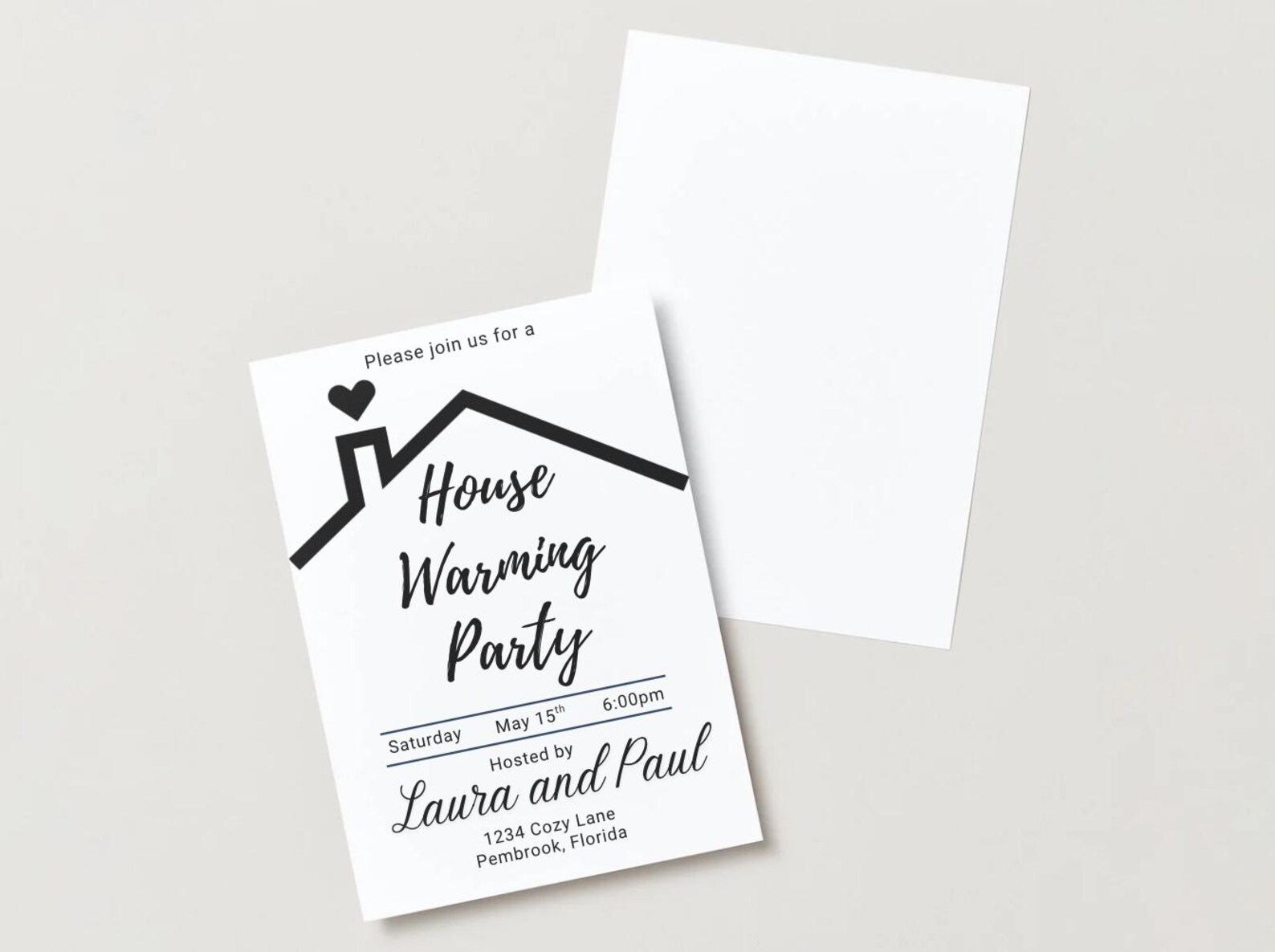 Editable Housewarming Invitation Canva Template | Minimalist Black and ...