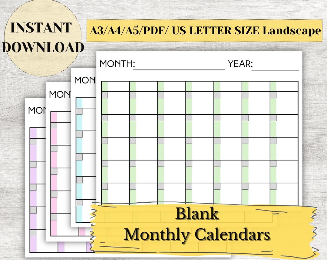 Monthly Calendar Printable / Blank Calendar Page/ Minimalist Monthly ...
