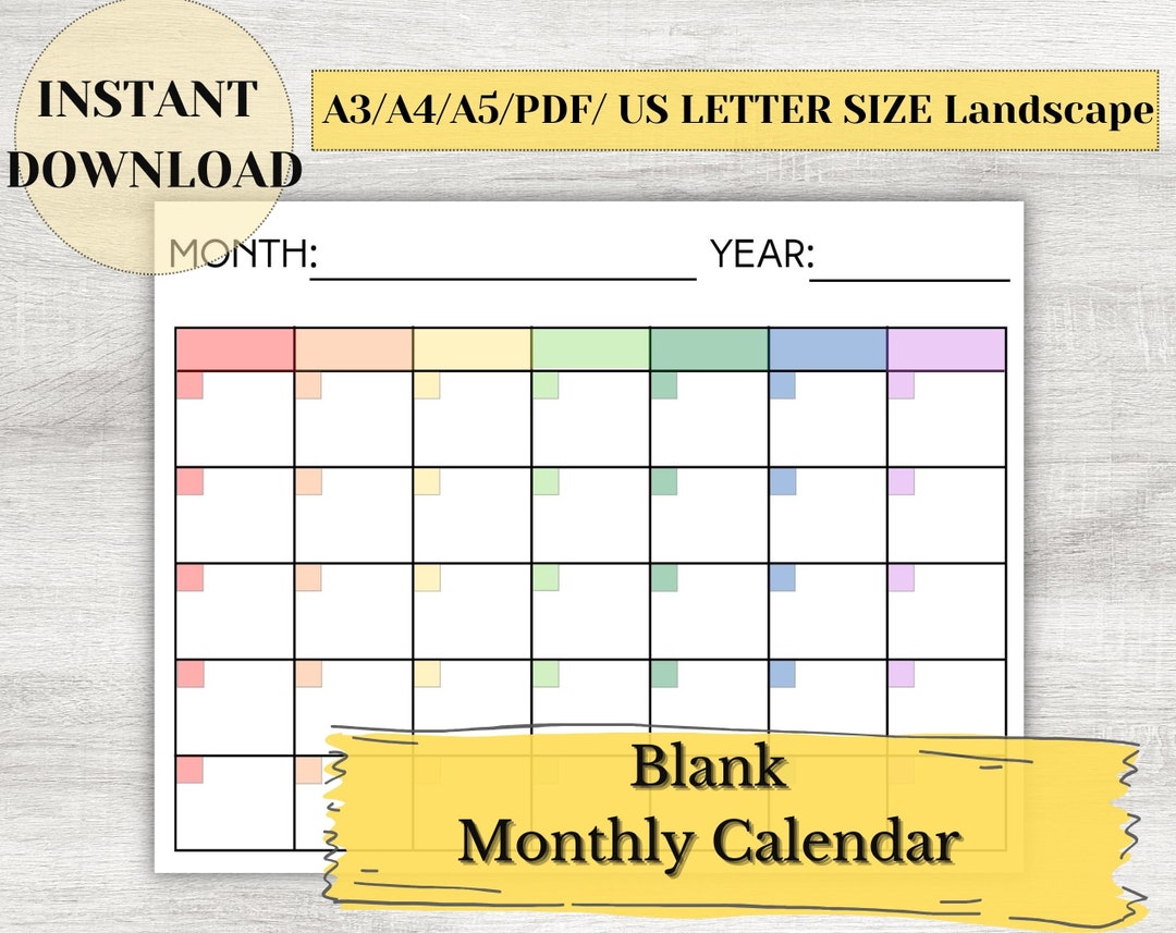 Blank Calendar Printable/ Monthly Rainbow / ADHD / Minimalist ...