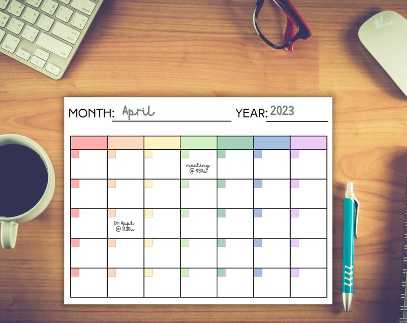 Blank Calendar Printable/ Monthly Rainbow / ADHD / Minimalist ...
