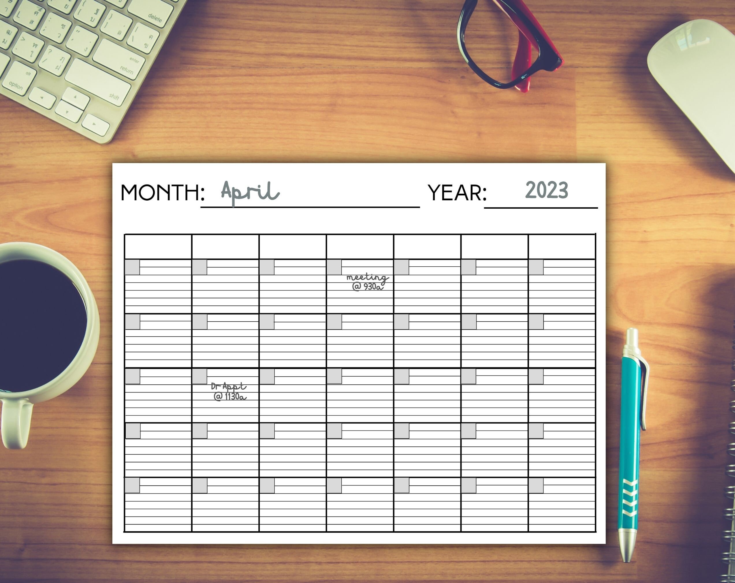 Blank Lined Calendar / Monthly Printable Page / Minimalist Planner ...