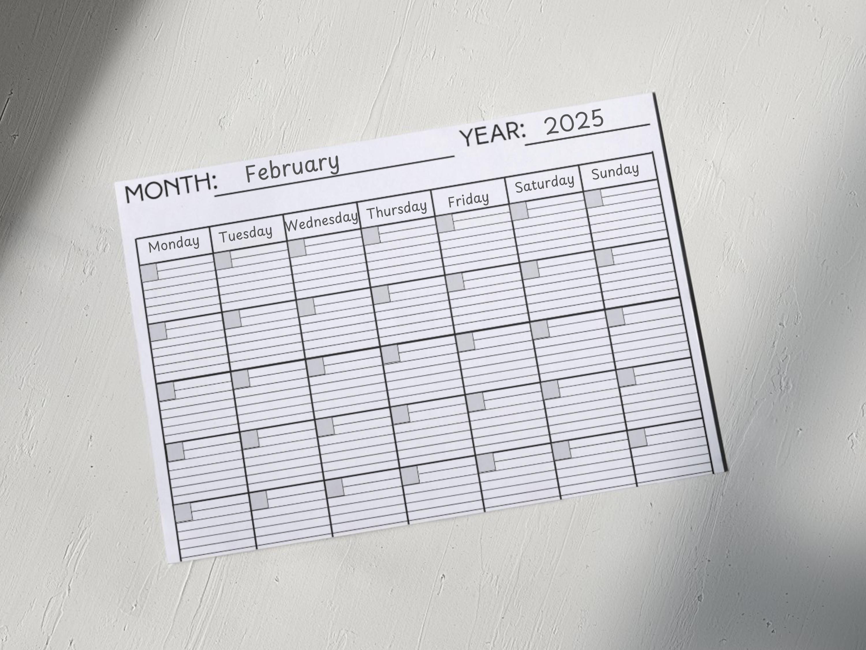 Blank Lined Calendar Monthly Printable PDF Minimalist Planner Digital ...