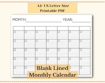 Blank Monthly Calendar Printable, Minimalist Lined Template (PDF)