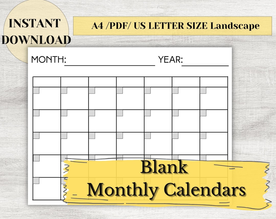 Blank Calendar Printable/ Monthly Blank Calendar Page/ Monthly Planner ...