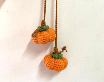 Crochet Pumpkin Car Charm, Cute Pumpkin Rear View Mirror Ornament, Pumpkin Car Hanging Fall Halloween Car Accessories Halloween Car Decor