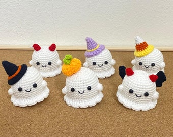 Gehaakte spooksleutelhanger, leuke Halloween-spook, kleine geest amigurumi knuffel, pompoen Witchy boze geesten, Halloween-cadeau, Halloween-decor