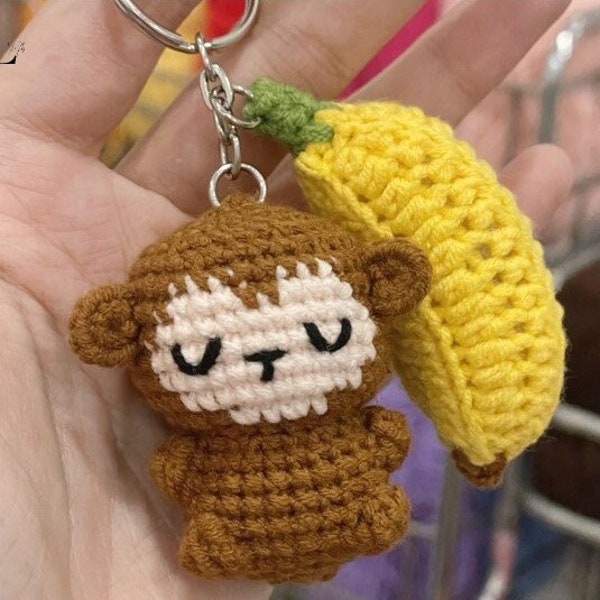 Crochet Monkey With Banana Keychain, Amigurumi Monkey, Crochet Baby Monkey Plush Toy Keychain, Monkey Stuffed Animal, Monkey Cute Gifts