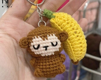 Crochet Monkey With Banana Keychain, Amigurumi Monkey, Crochet Baby Monkey Plush Toy Keychain, Monkey Stuffed Animal, Monkey Cute Gifts