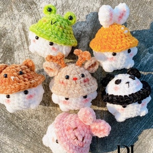 Handmade Crochet Amigurumi Mini Chunky With Bucket Hats Keychain, Crochet Mushroom Boi Stuffed Plush Plushie, Desk Pet, Stress Ball