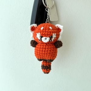 Virkad röd panda nyckelring, amigurumi röd panda, baby röd panda plyschleksak nyckelring, röd panda gosedjur, röd panda söta presenter