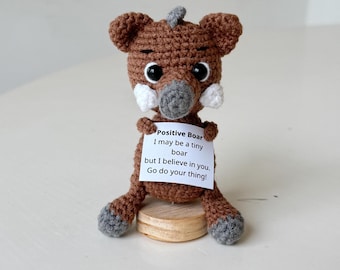 Positive Crochet Boar With Desk Decorations, Supportive Boar Plush, Birthday Gift, Gifts For Children, Interesting Gifts