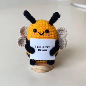 Funny Crochet Bee Positive With Desk Decoration, Emotional Support Bee Toy Plushies, Birthday Gift, Gifts For Children, Coworker Gifts
