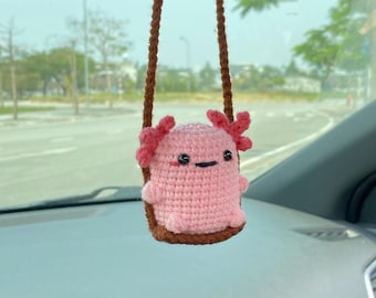 Cute Swinging Axolotl Car Mirror Hanging Accessories, Crochet