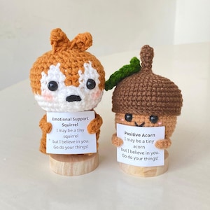 Handmade Positive Squirrel, Emotional Support Acorn Crochet, Funny Best Friend Teacher, Coworker, Gifts For Her,  Animal Supportive Gift