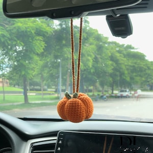 Crochet Pumpkin Fall Car Rear View Mirror Accessory, Amigurumi Pumpkin Car Charm, Halloween Fall Car Accessories, Fall Car Cute Decor