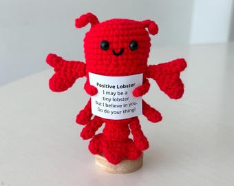 Crochet Lobster Positive With Desk Decorations, Supportive Lobster Plush, Birthday Gift, Gifts For Children Family Friend Coworkers