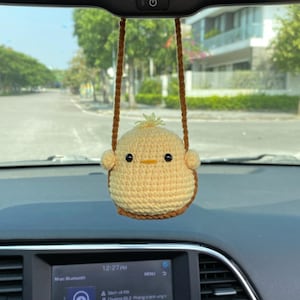 Cute Swinging Duck Car Mirror Hanging Accessories, Crochet Yellow Duck Ornaments, New Car Gift Idea, Gift For Her, Car Charm Decorations