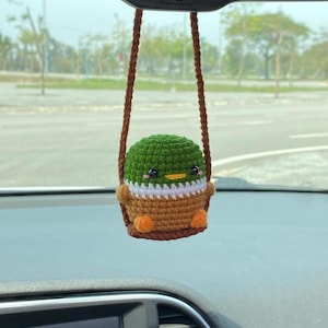 Cute Swinging Mallard Duck Car Mirror Hanging Accessories, Crochet Duckling Ornaments, New Car Gift, Gift For Him Her, Car Charm Decorations