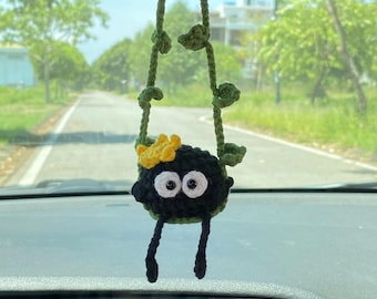 Cute Swinging Car Mirror Hanging Accessories, Handmade Crochet Ornament, New Car Gift Idea, Car Decoration, Gift For Her, Car Charm Decor