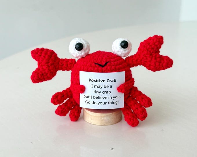 Crochet Crab Positive With Desk Decorations, Supportive Crab Plushie, Birthday Gift, Gifts For Children Family Friend Coworkers
