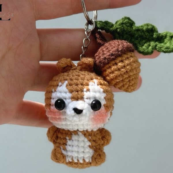 Crochet Squirrel With Acorn Keychain, Amigurumi Squirrel, Baby Squirrel Plush Toy Keychain, Squirrel Stuffed Animal, Squirrel Cute Gifts