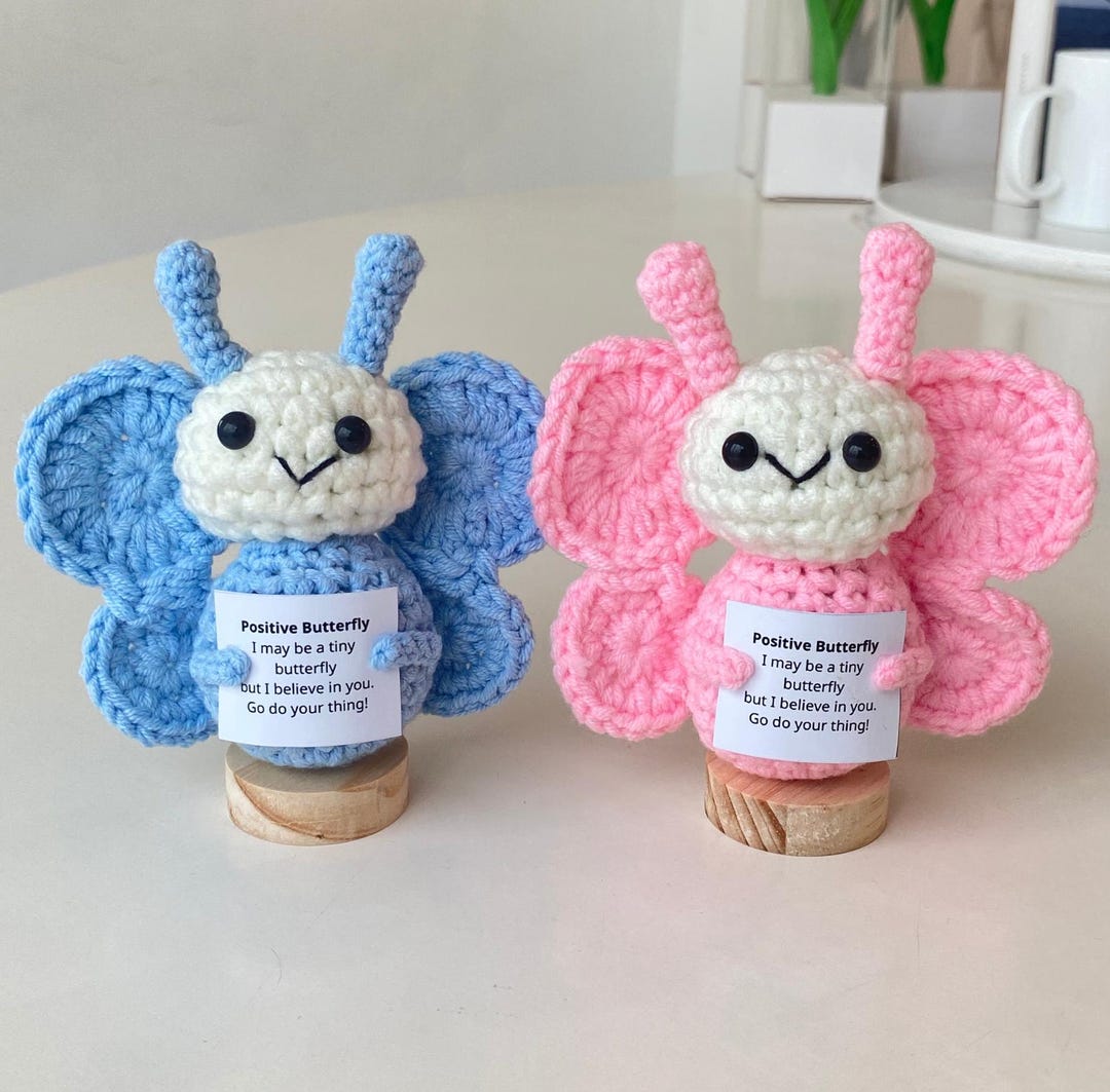 Häkel Schmetterling Geschenk - Positive Botschaft Plüschpuppe 7cm