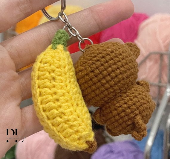 Crochet Monkey With Banana Keychain, Amigurumi Monkey, Crochet