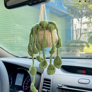 Cute Crochet Plant Car Mirror Hanging Accessories, Boho Handmade Rear View Mirror Accessories For Women, Car Interior Decor