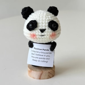 Crochet Panda Positive With Desk Decorations, Emotional Support Panda Plush, Birthday Gift, Gifts For Children, Interesting Gifts