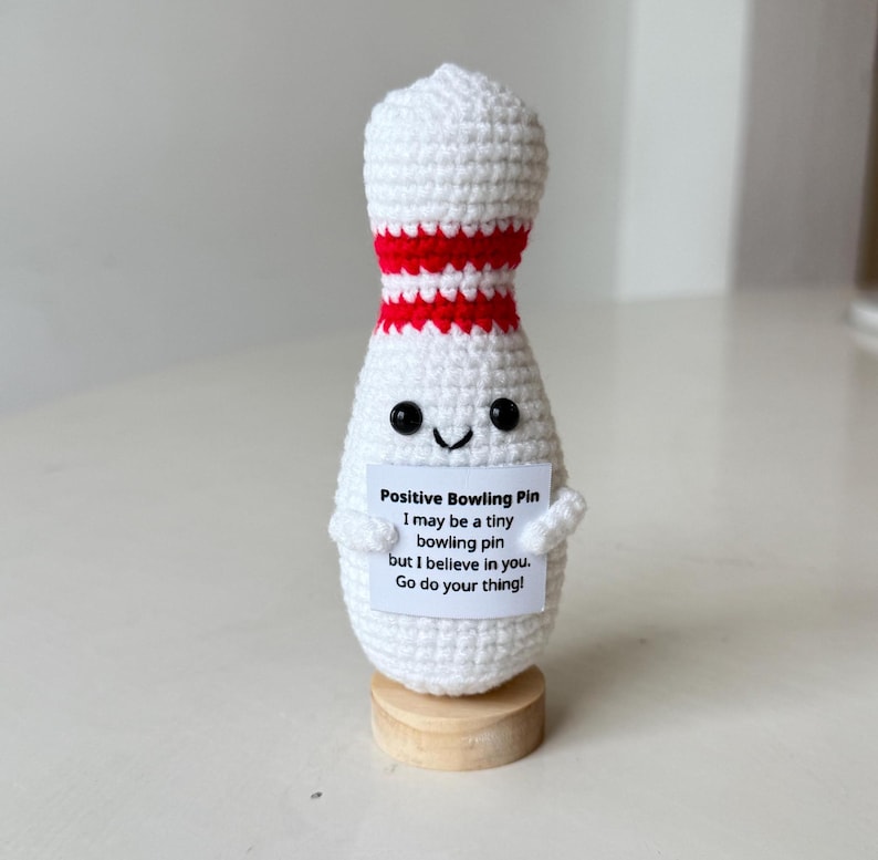 Funny Positive Bowling, Knitted Bowling Pin With Positive Card, Cute ...