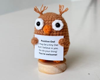 Handgemachte Positive Häkeleule – Mit Motivationskarte, Emotionales Unterstützungsgeschenk, Ca. 8 Cm