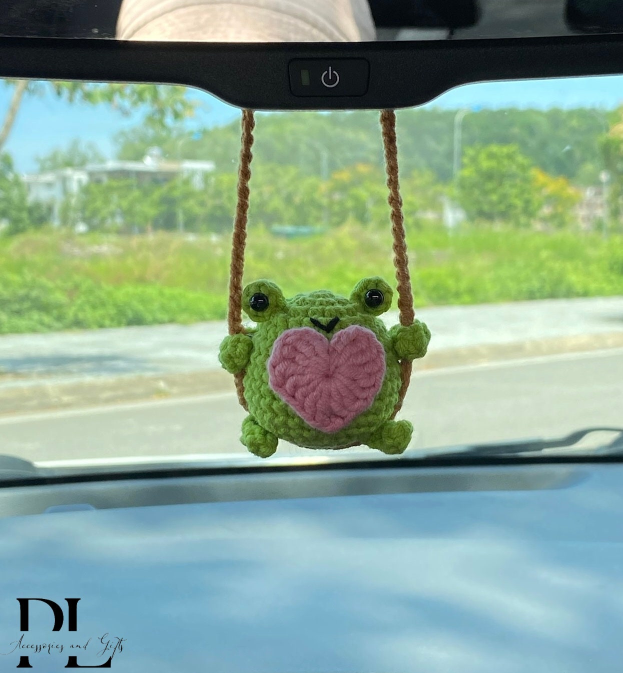 Cute Swinging Frog Car Mirror Hanging Accessories, Crochet Frog Ornaments, New Car Gift Idea, Gift For Her, Car Decorations, Car Charm