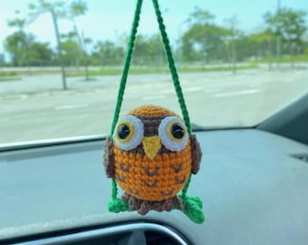 オパライズドウッド・グロッシュラーガーネットチャーム Cute Swinging Owl Car Mirror Hanging Accessories, Crochet Owl