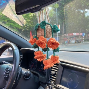 Crochet Lily Of The Valley Car Hanging, Crochet Succulent Plants Hanger, Car Mirror Decor, Car Accessories For Women, Car Mirror Ornament