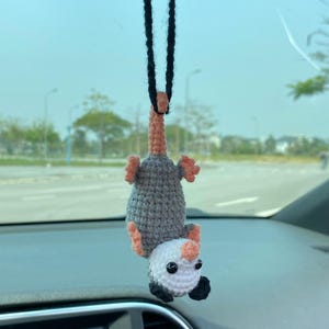 Cute Possum Car Mirror Hanging Accessories, Crochet Opossum Car Ornaments, New Car Gift Idea, Gift For Her, Car Decorations, Car Charm