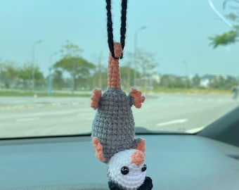 Cute Possum Car Mirror Hanging Accessories, Crochet Opossum Car Ornaments, New Car Gift Idea, Gift For Her, Car Decorations, Car Charm