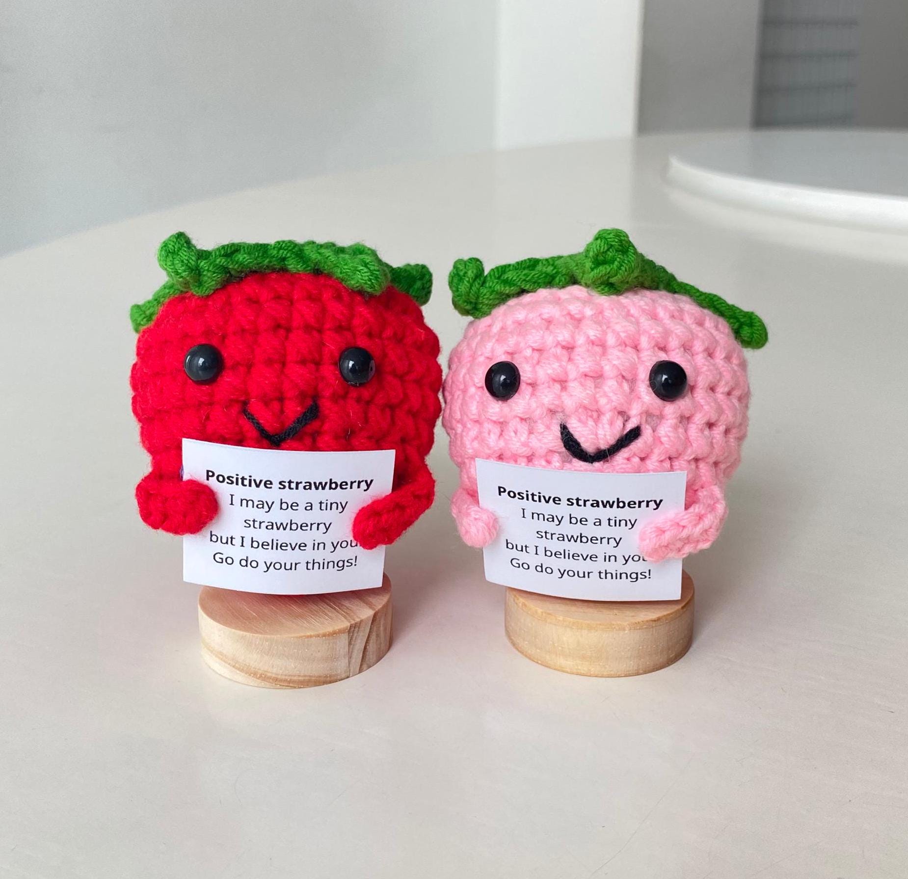 Funny Positive Strawberry, Knitted Strawberry Toy With Positive Card ...