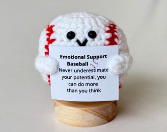 Funny Positive Baseball, Knitted Baseball Toy With Positive Card, Cute Ball Wool Inspirational, Cheer Up Gift For Baseball Team Player