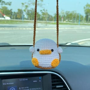 Cute Swinging Duck Car Mirror Hanging Accessories, Crochet Duckling Ornaments, New Car Gift Idea, Gift For Her, Car Decorations, Car Charm