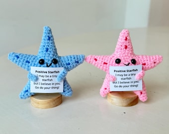 Crochet Starfish Positive With Desk Decorations, Supportive Starfish Plush, Birthday Gift, Gifts For Children Family Friend Coworkers