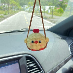 Crochet Baby Chicken Swinging Car Hanging, Cute Chicken Rear View Mirror Car Accessory, Chicken Car Charm Decoration, New Car Gift For Her