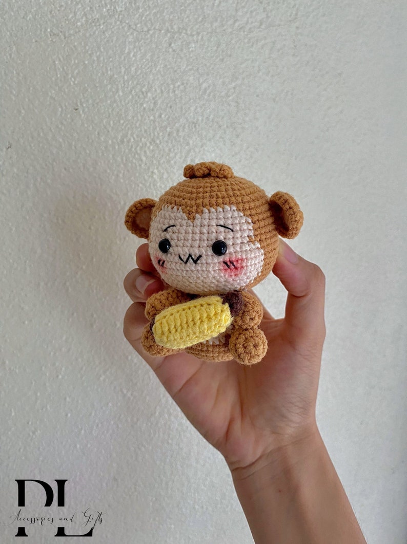 Crochet Monkey With Banana Keychain, Amigurumi Monkey, Crochet Baby ...
