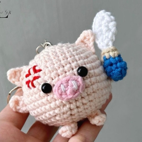 Crochet Pig With Knife Keychain, Cute Pig Amigurumi Meme, Funny Pig Plush Toy, Pig Stuffed Animal, Pig Bag Charm, Pig Lover GIfts