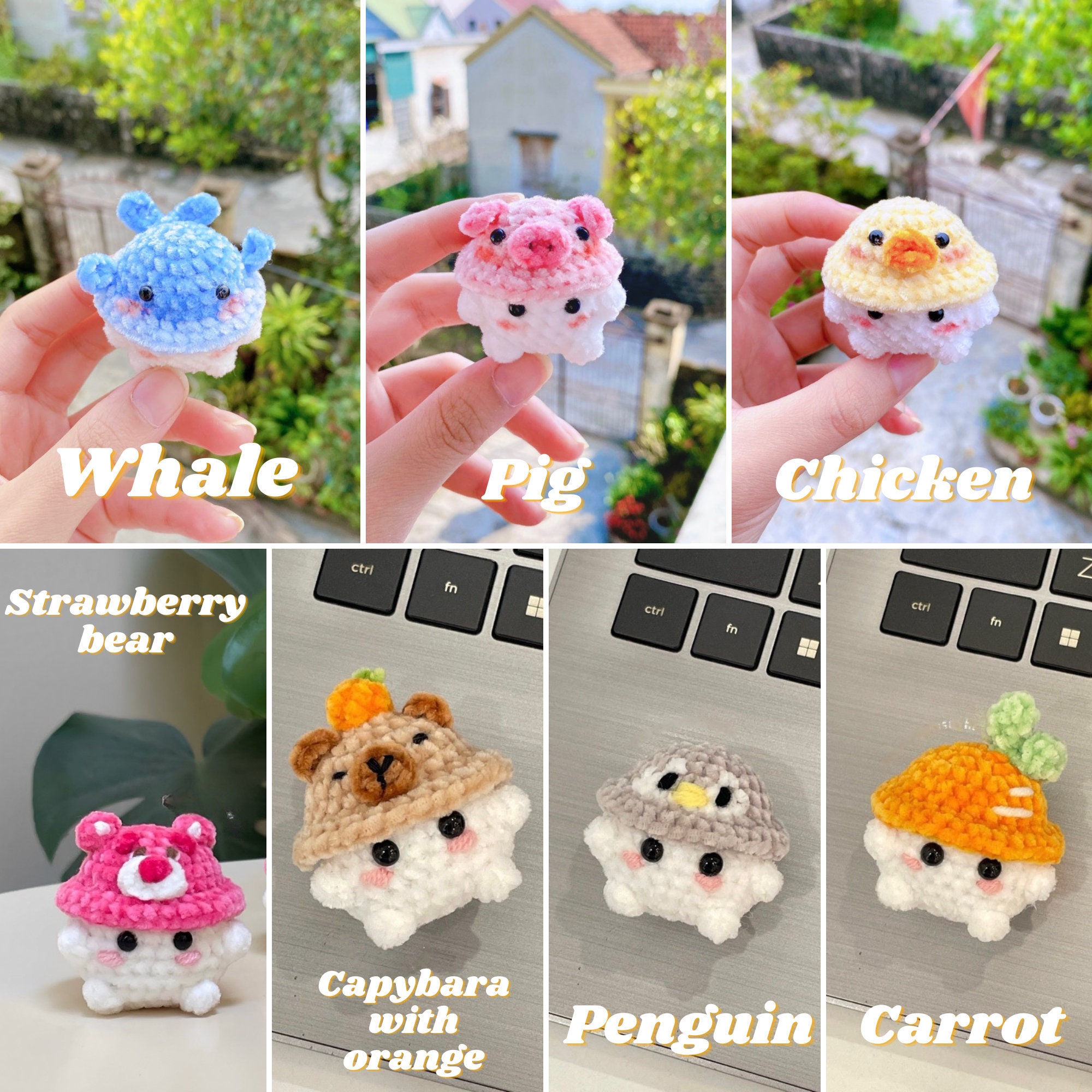 Handmade Crochet Amigurumi Mini Chunky With Bucket Hats Keychain